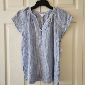 Time And Tru Womens S (4-6) Striped Woven Short Sleeve Popover Top - Blue  White